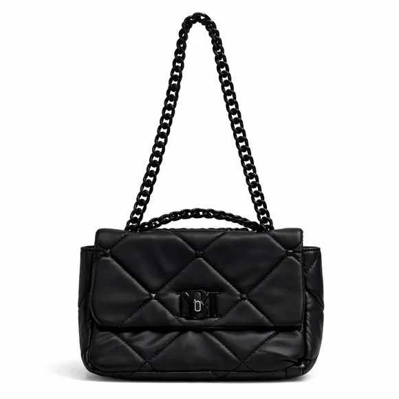 Badgley Mischka Black Quilted Vegan Leather Chain Strap Shoulder Crossbody Bag - Picture 1 of 8